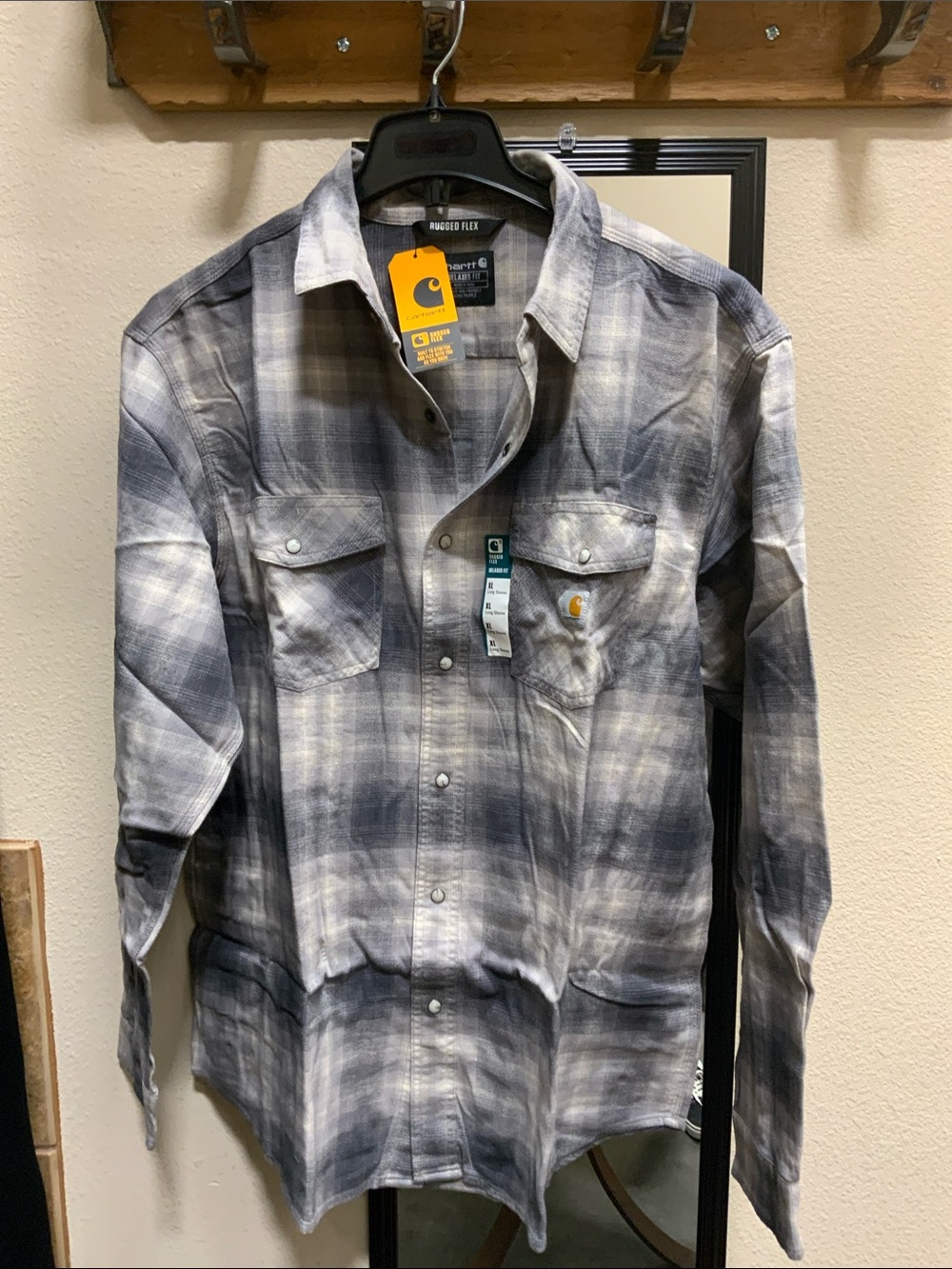 Carhartt Gray Plaid Rugged Flex Button-Front Shirt